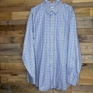 Peter Millar Shirt Men’s Long Sleeve Button Up Plaid XXL Tan Blue White Nanoluxe